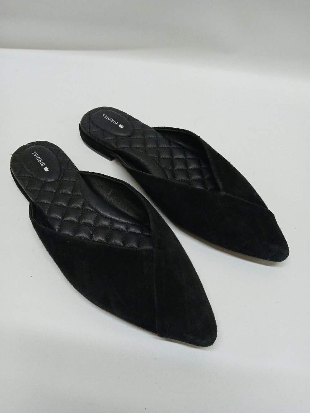 Birdies The Swan Black Suede Pointed Toe Mules Flats Women's 9.5